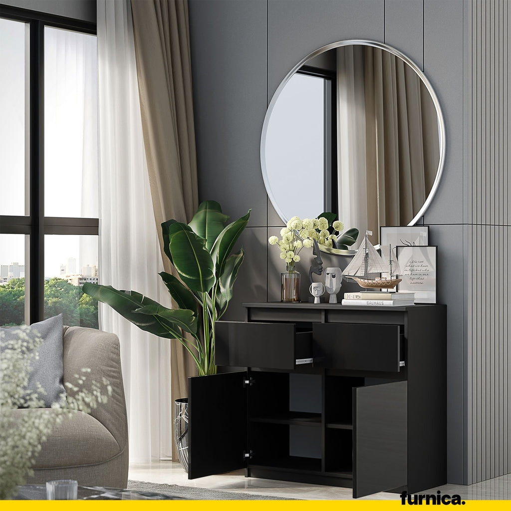 NOAH - Komoda se 2 šuplíky a 2 dveřmi - Skříň na uložení oblečení do ložnice - Anthracit / Černý lesk - Výška 75 cm, šířka 80 cm, hloubka 35 cm.