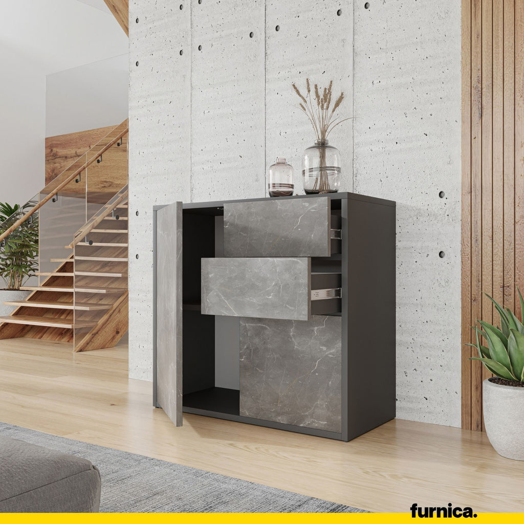 CAMILLE - Skříň s dvěma dveřmi a dvěma šuplíky s funkcí push to open - antracit / bazalt Trasimeno H74cm W80cm D36cm