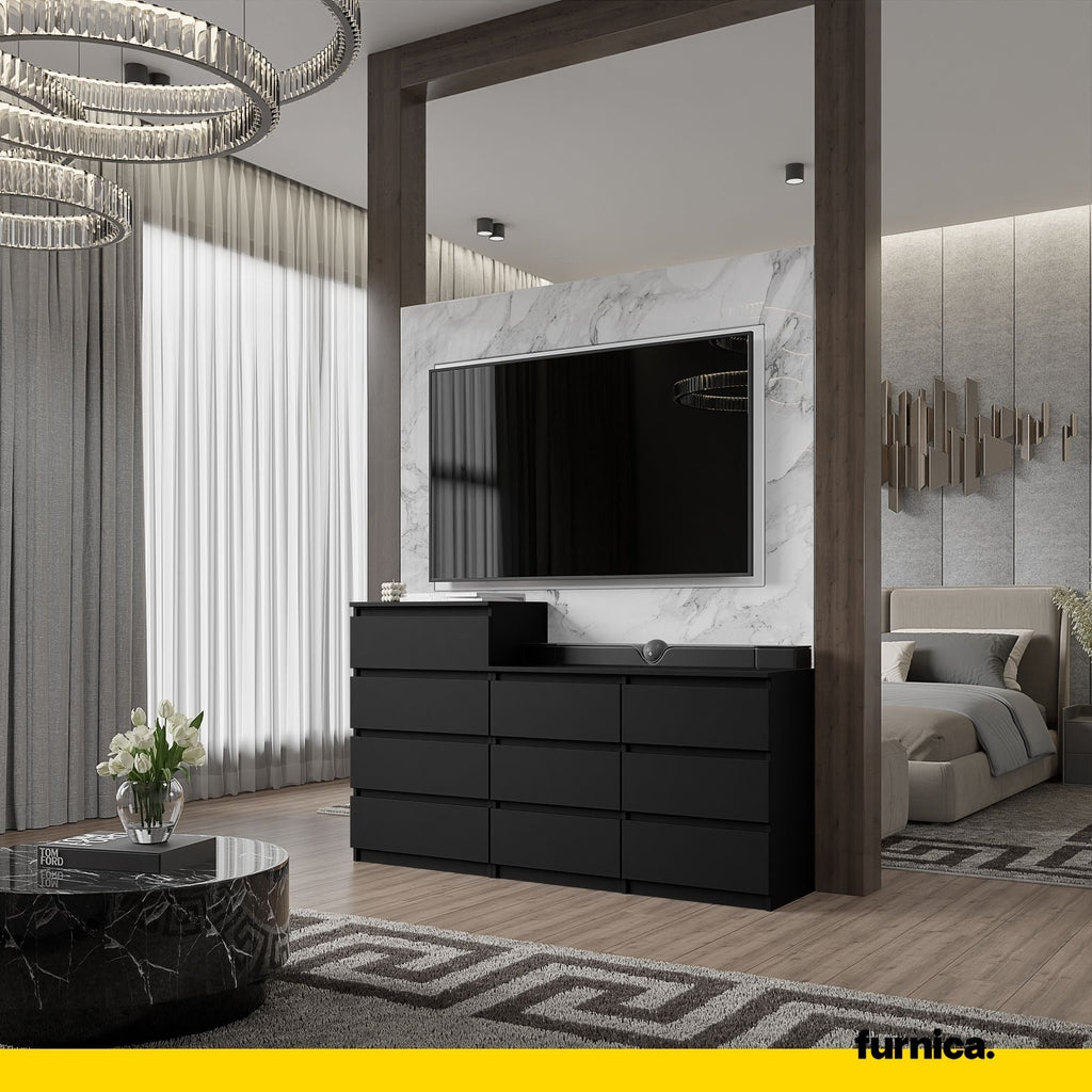 GABRIEL - Komoda se 10 šuplíky (6+4) - Skříň na oblečení do ložnice - Černý matný povrch H92/70cm Š160cm Hl33cm