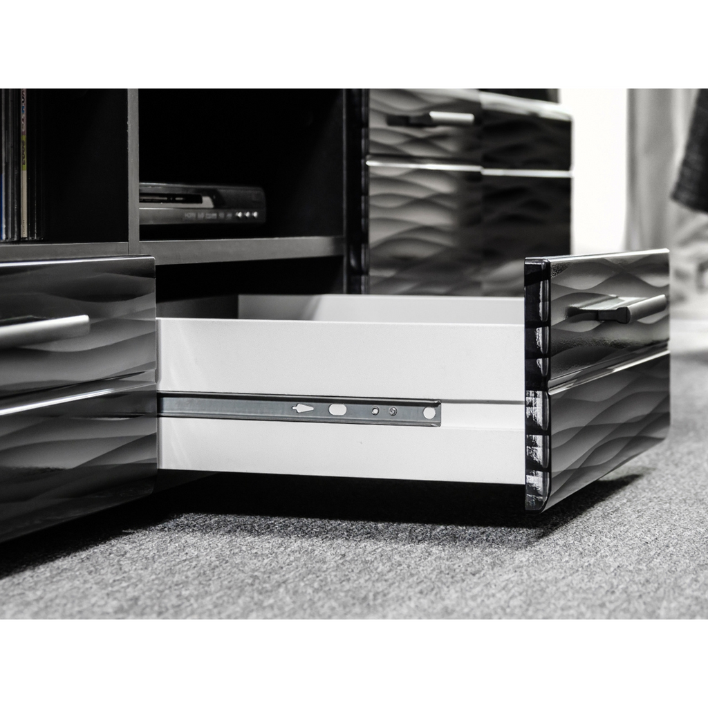 Stěnná jednotka MODICA - sada nábytku do obývacího pokoje - černý lesk / Sahara 3D