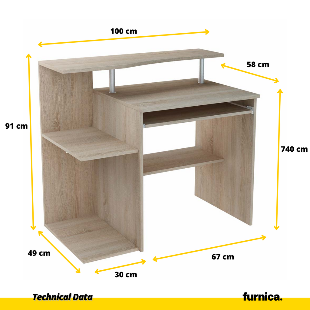 MARIO - Počítačový stůl s výsuvnou klávesnicí - Sonoma dub H91cm Š100cm H58cm