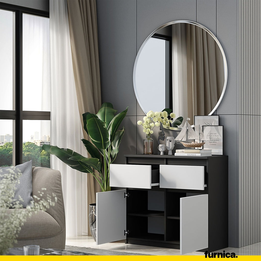 NOAH - Komoda se 2 šuplíky a 2 dveřmi - Skříň na uložení oblečení do ložnice - Anthracit / Matně bílá - Výška 75 cm, šířka 80 cm, hloubka 35 cm.