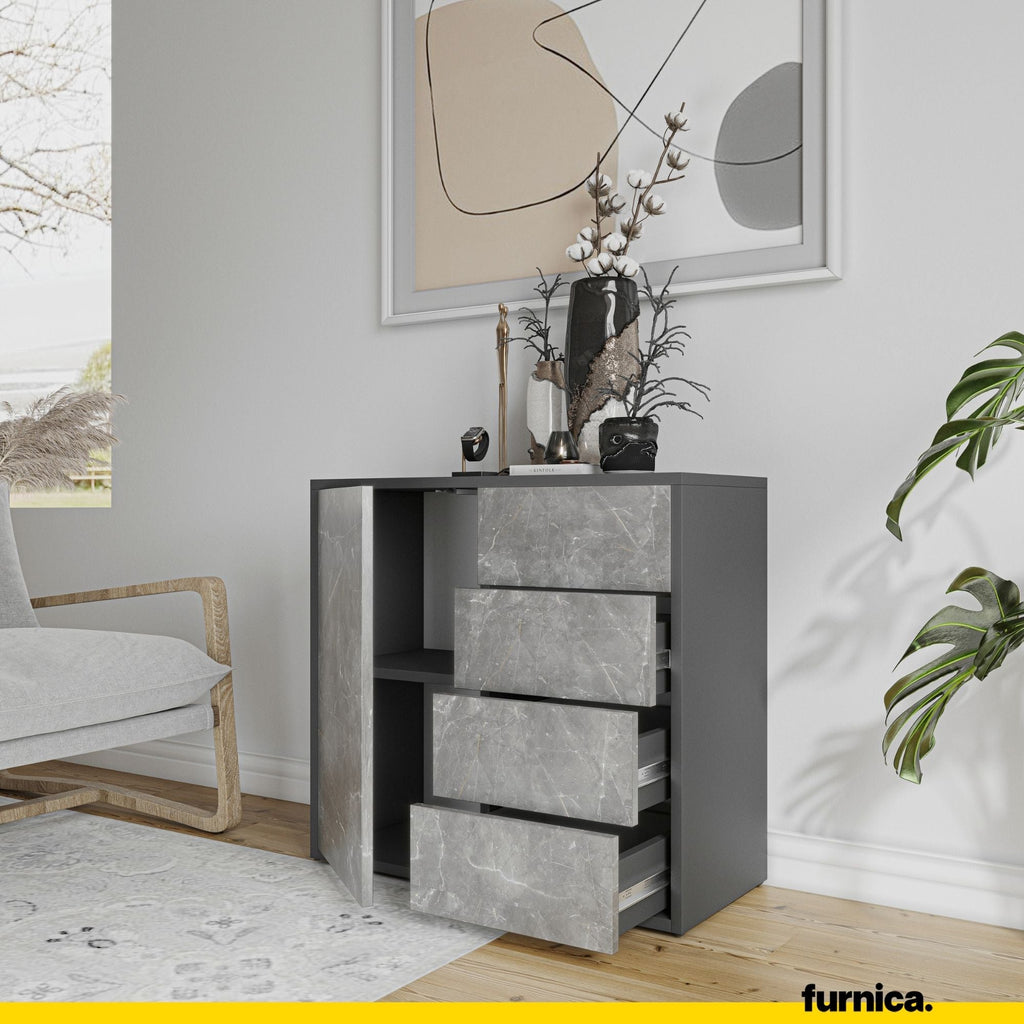 CAMILLE - Skříň s dvířky a 4 zásuvkami s funkcí push to open - antracit / basalt Trasimeno H74cm W80cm D36cm
