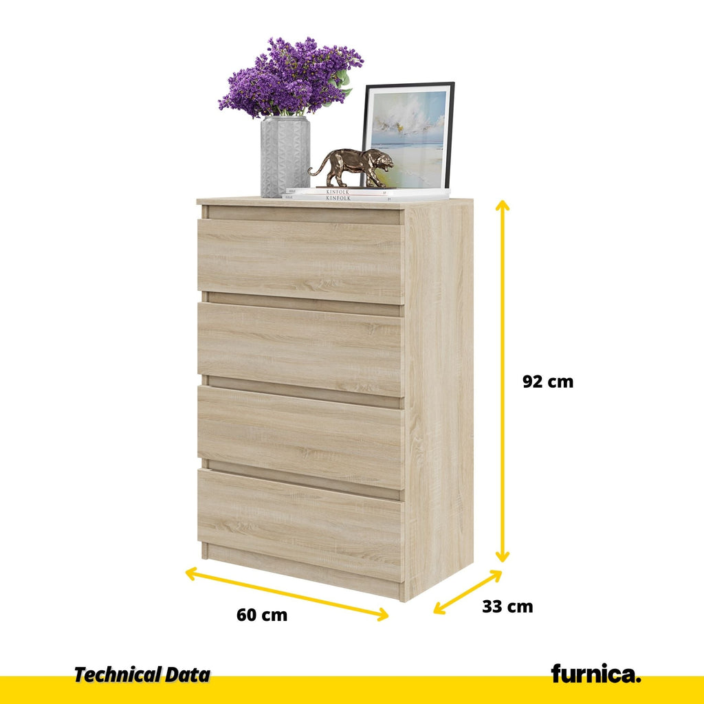 GABRIEL - Komoda se 4 šuplíky - Skříň na oblečení do ložnice - Sonoma dub - Výška 92 cm, šířka 60 cm, hloubka 33 cm.