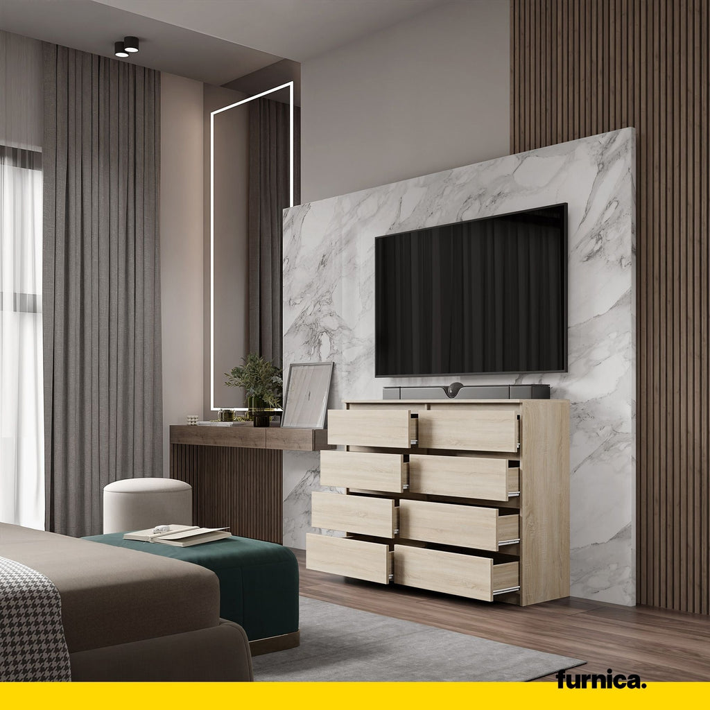 GABRIEL - Komoda se 8 šuplíky - Skříň na oblečení do ložnice - Sonoma dub - Výška 92 cm, šířka 120 cm, hloubka 33 cm.