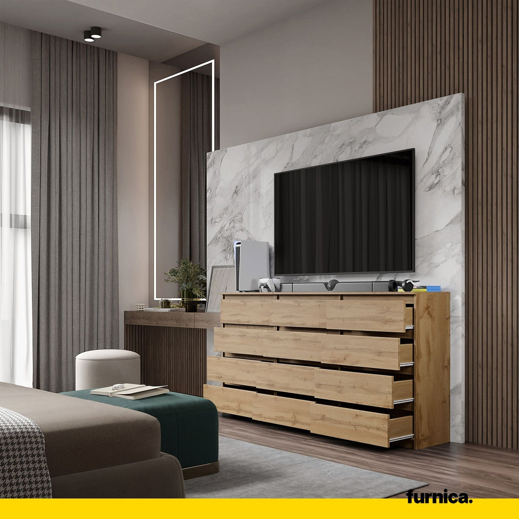 GABRIEL - Komoda se 12 šuplíky (8+4) - Skříň na oblečení do ložnice - úložný prostor - příborník - Wotan dub - V92cm x Š180cm x H33cm