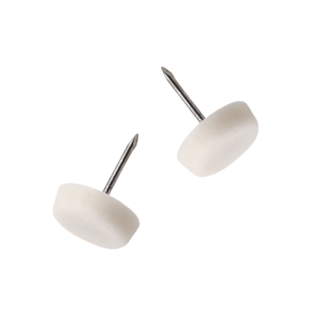 Plastové nášlapy na nábytek Ø15mm s hřebíkem - bílé - 50 ks