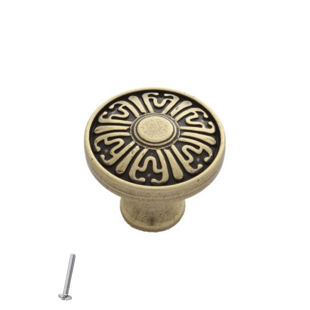 Starý kovový knoflík na skříňku - Ø31mm - starožitná mosaz