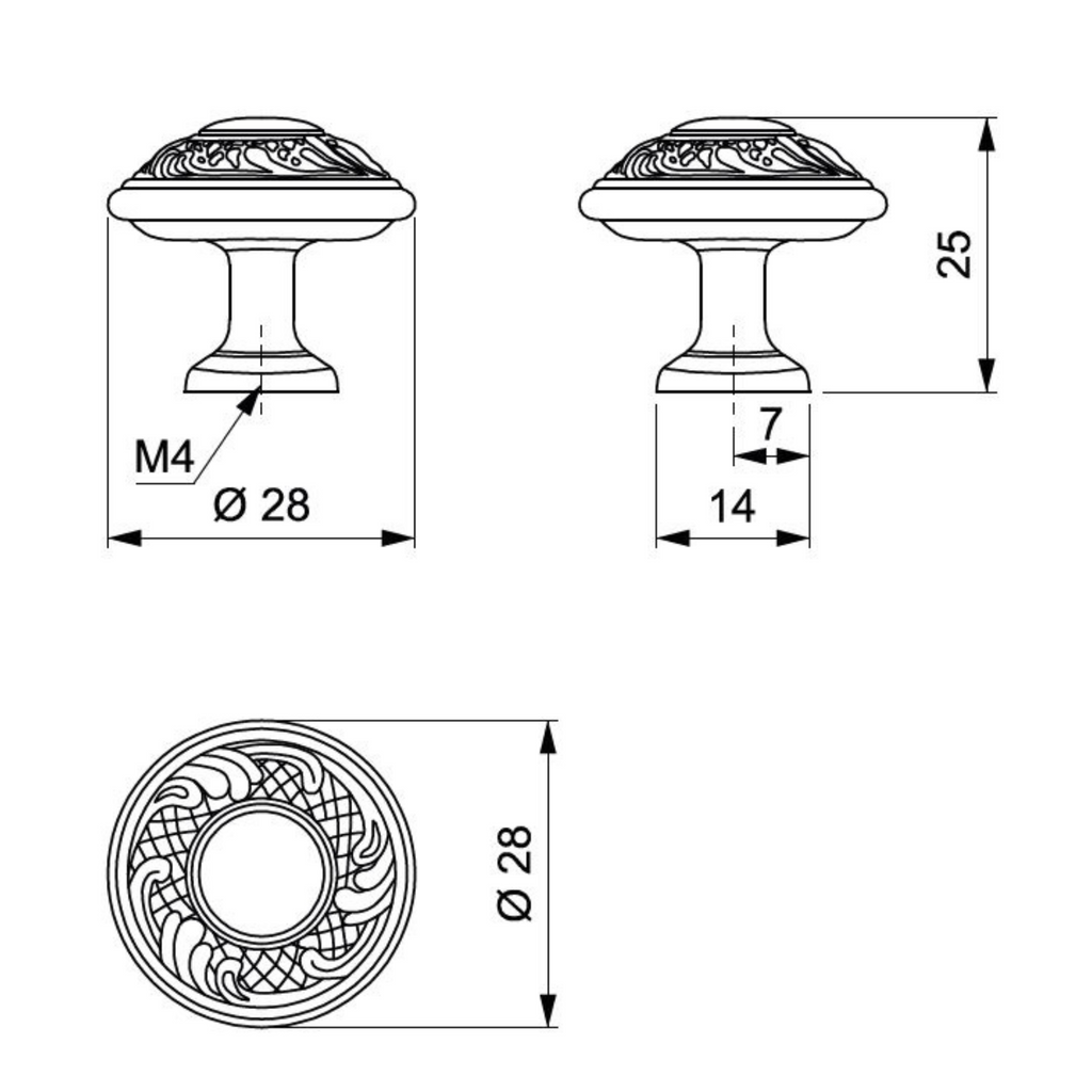 Starý kabinetový knoflík - Ø28mm - starožitná mosaz