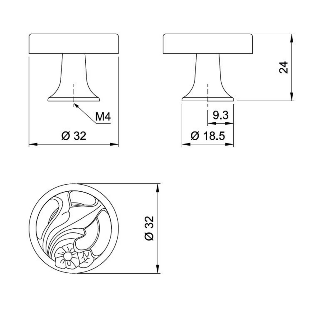Starý kovový knoflík na skříňku - Ø32mm - starožitná mosaz