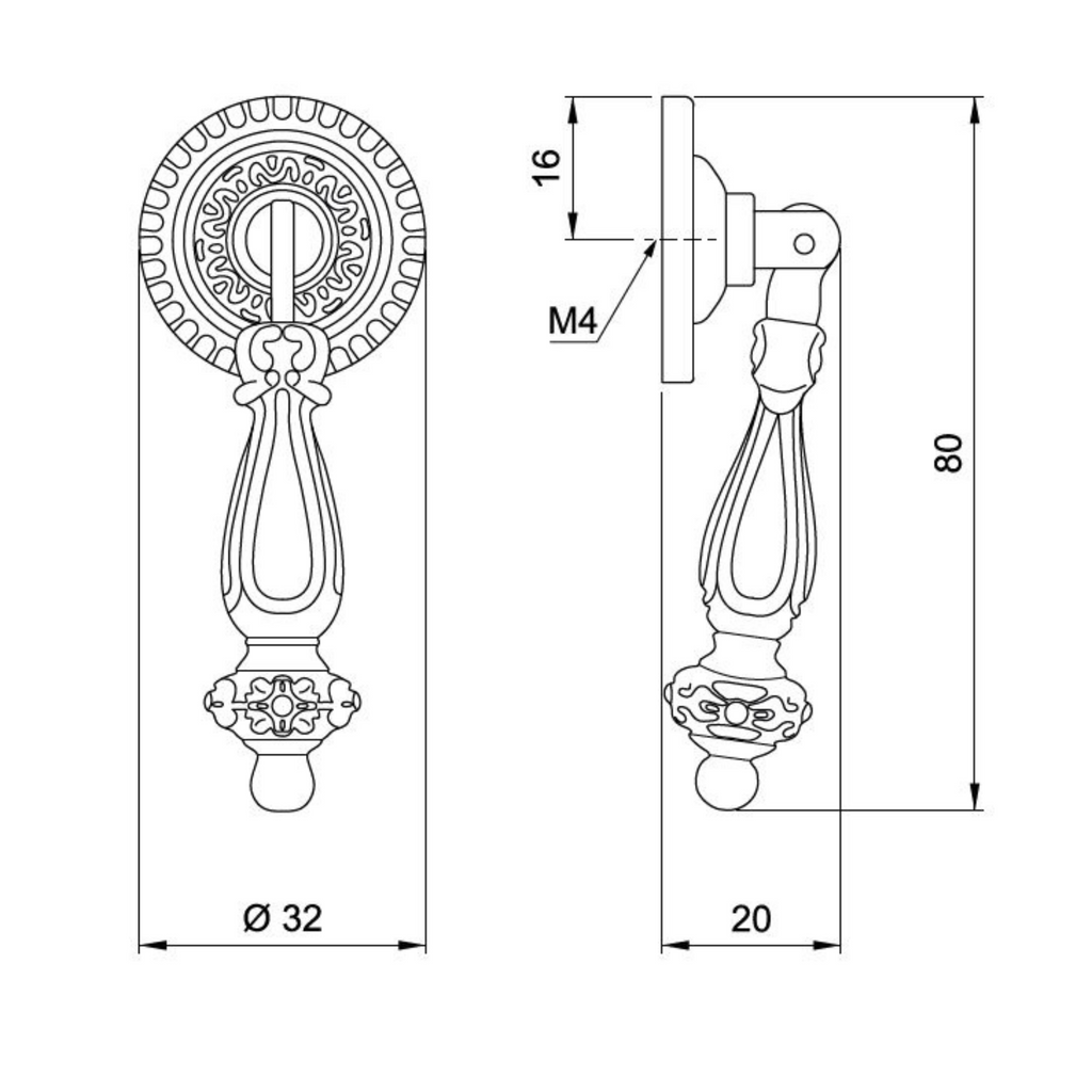 Starý kovový knoflík na skříňku - Ø32mm - starožitná mosaz