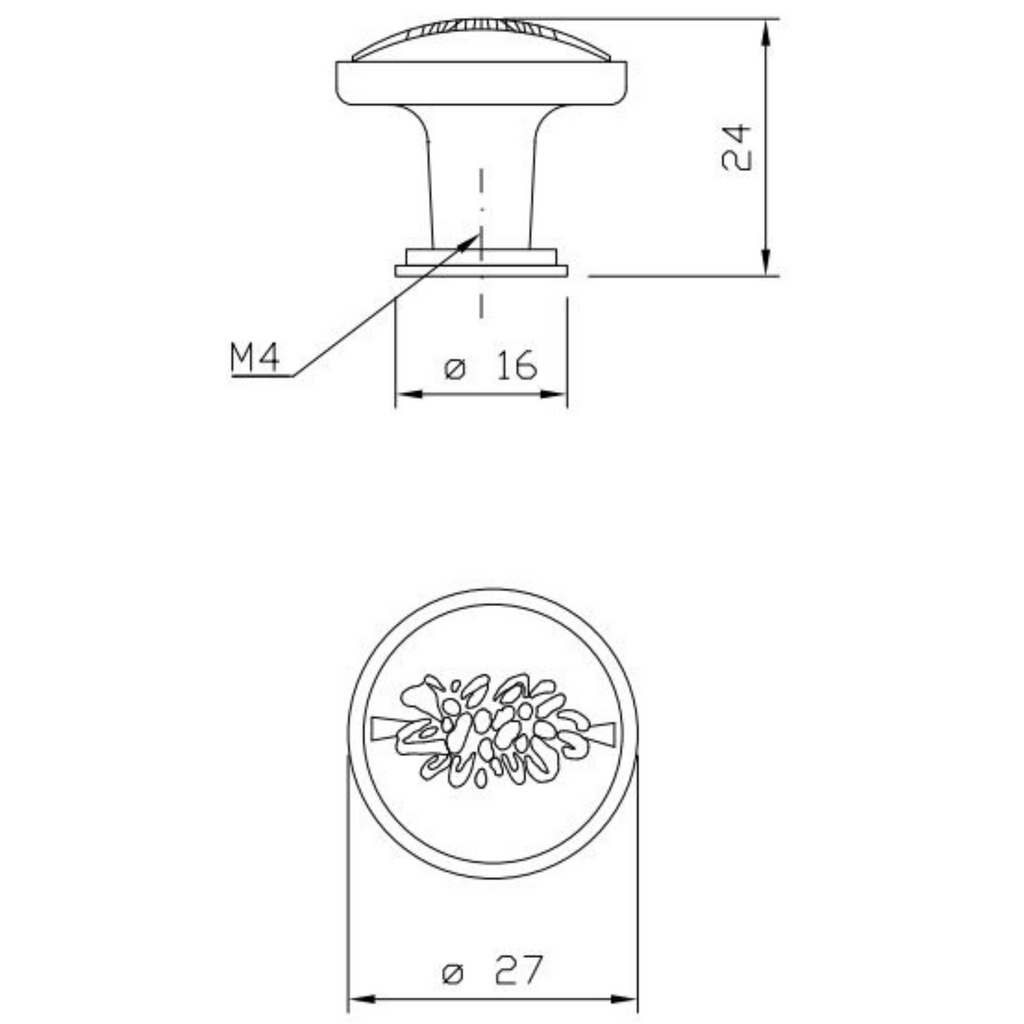 Vintage klika na skříň - Ø27mm - větvičkový vzor - starožitná mosaz