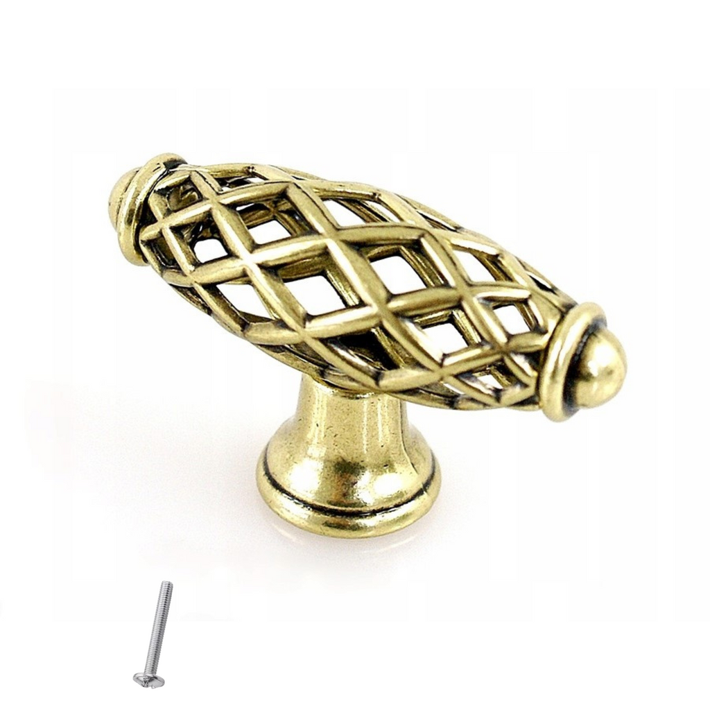 Starý kabinetový knoflík - tvar ptáčí klece - Ø20mm - starožitná mosaz