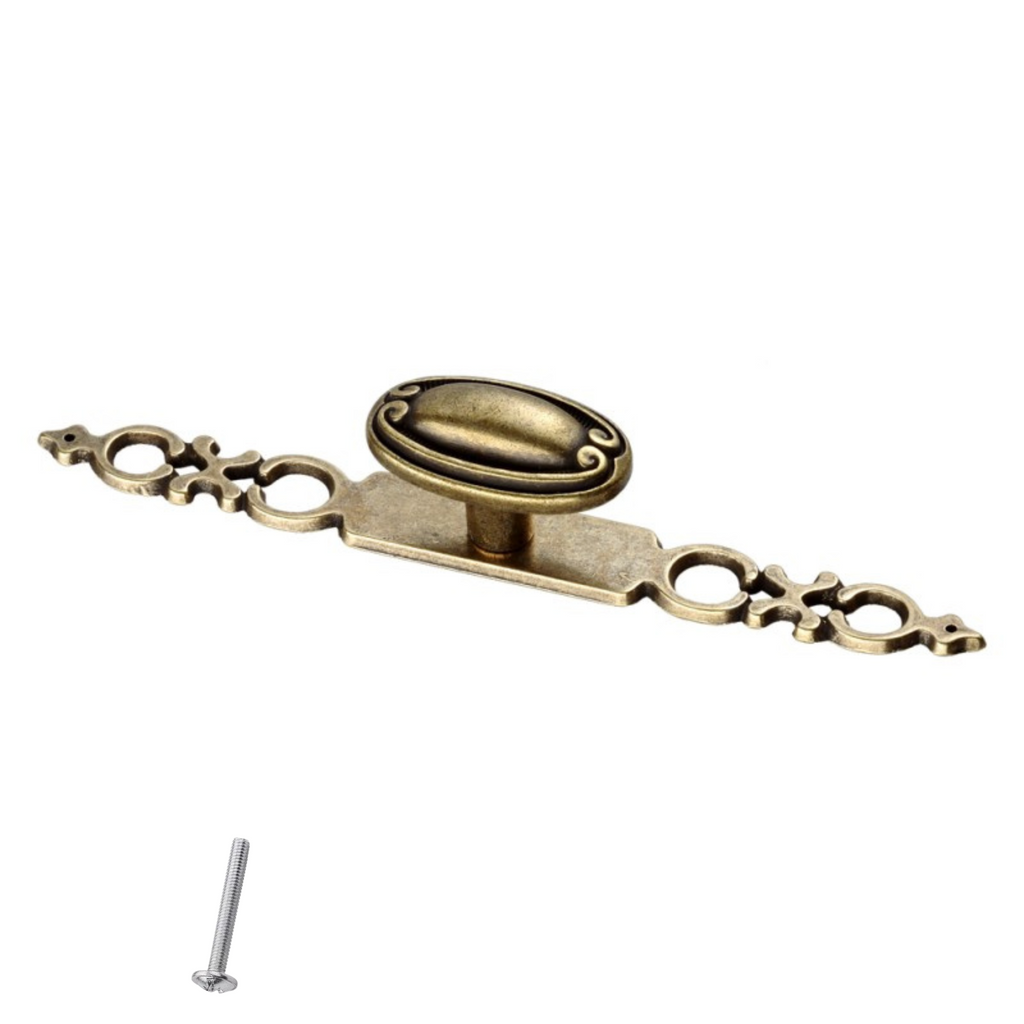 Starý kovový knoflík na skříň - oválný - 22 mm - starožitná mosaz