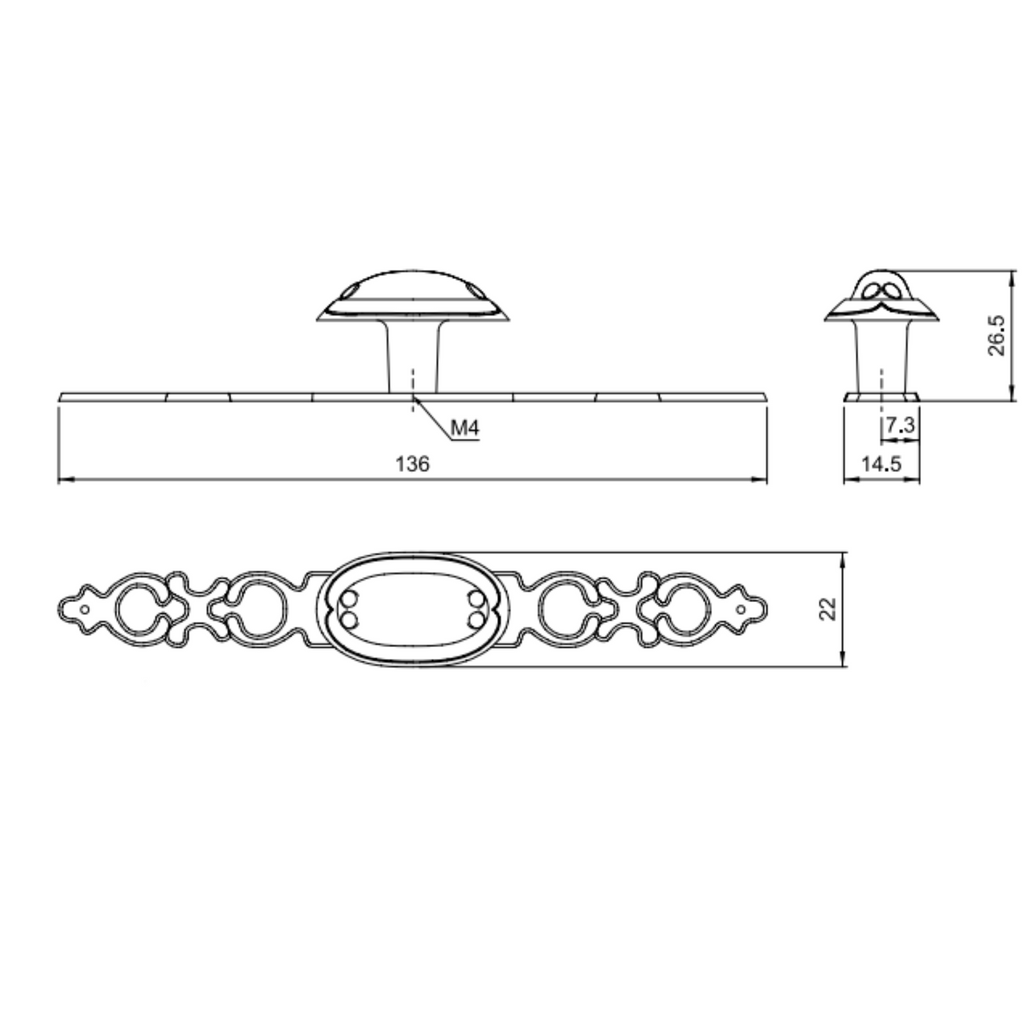 Starý kovový knoflík na skříň - oválný - 22 mm - starožitná měď