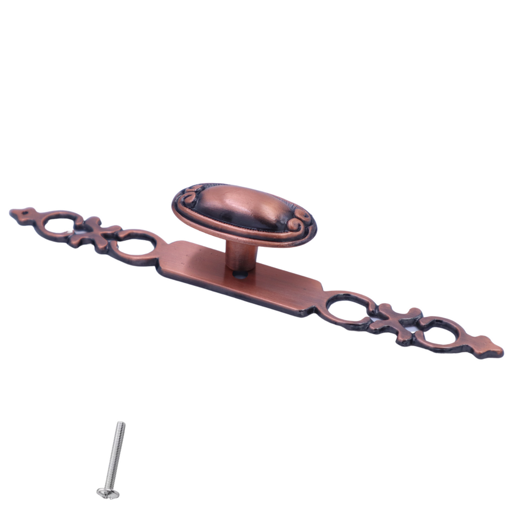 Starý kovový knoflík na skříň - oválný - 22 mm - starožitná měď