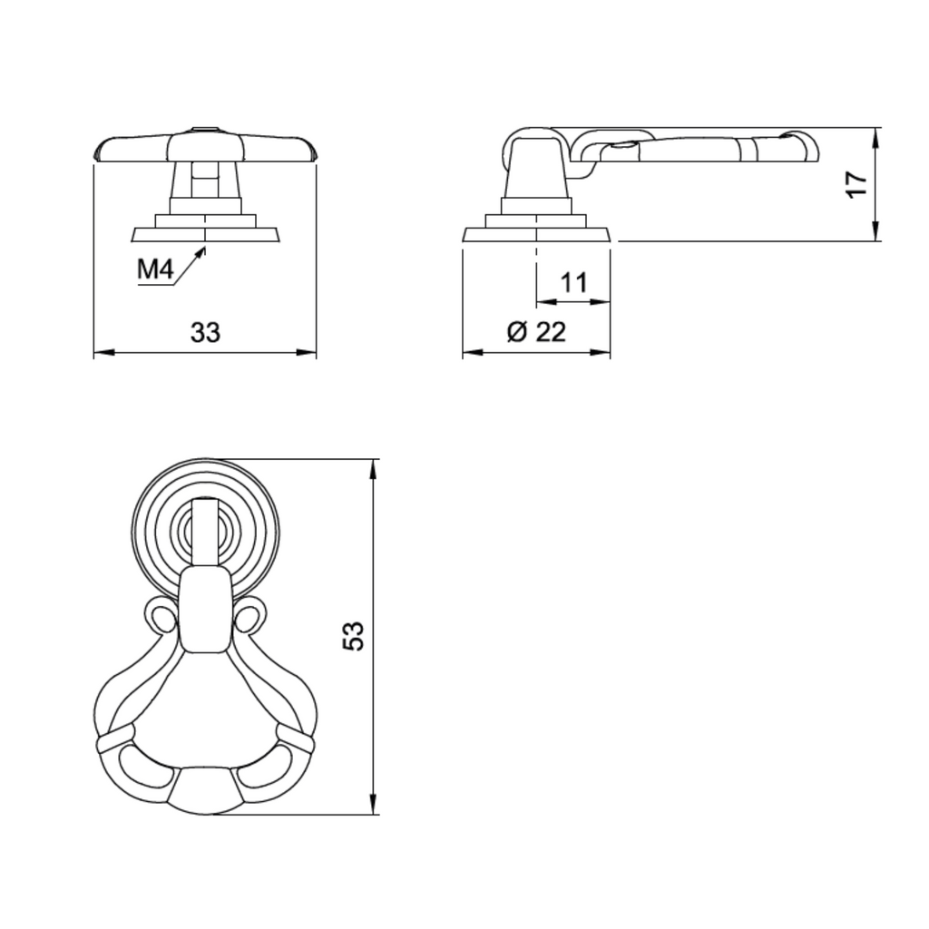 Starý zavěšovací madlo - Ø22mm - starožitná mosaz