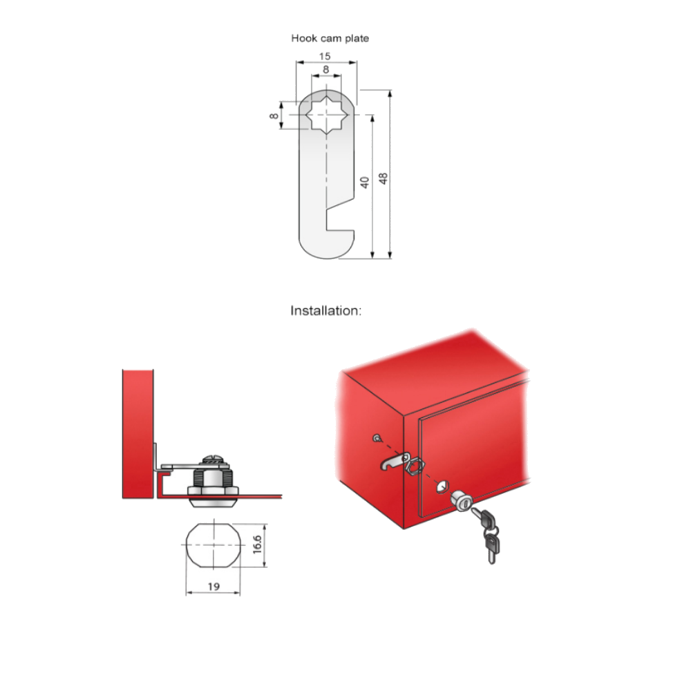 Zámek na skříň s háčkovou kamerou 19x20mm, chromovaný