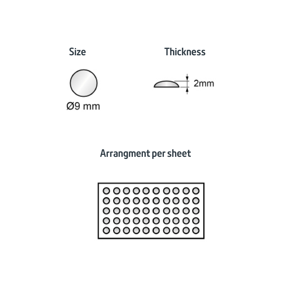 Bumper na dveře skříně - samolepící silikon 9x2mm - 50 kusů