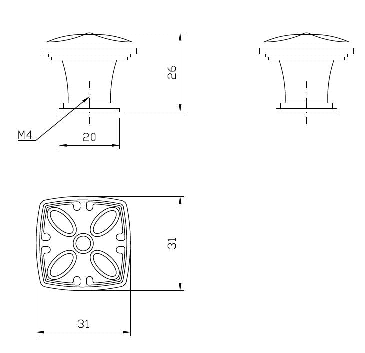Starý kovový knoflík na skříň - květinový vzor - 31mm x 31mm - starožitná mosaz