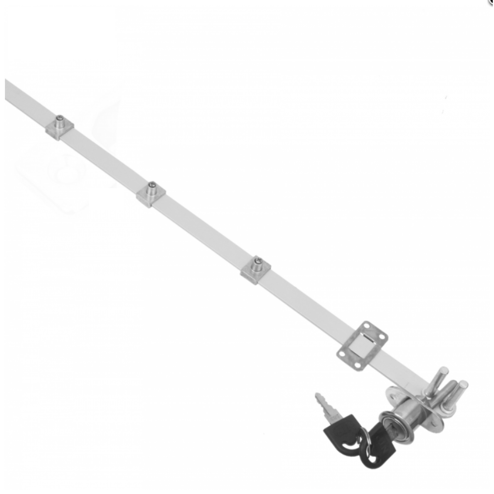 Centrální zámek pro 5 šuplíků o rozměrech 19x20 mm, 1200 mm páska, chromovaný.