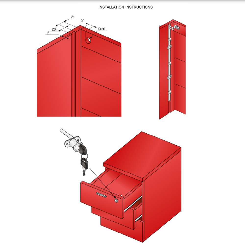 Centrální zámek pro 5 šuplíků o rozměrech 19x20 mm, 1200 mm páska, chromovaný.