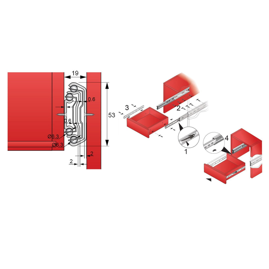 Výsuvné lišty s kuličkovými ložisky 1500mm - H53 (pravá a levá strana)