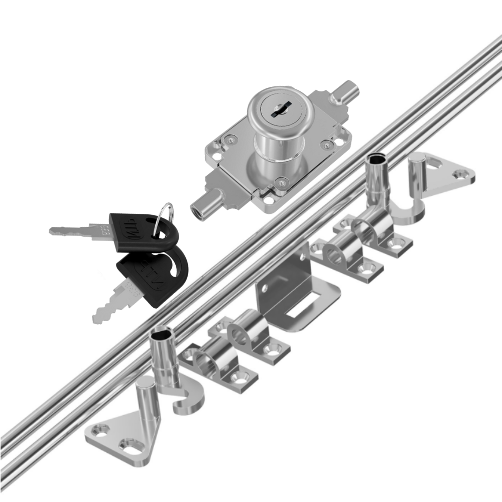 Prodlužovací zámek na tyč 19x22mm, 2 tyče L-1000mm, chromované.