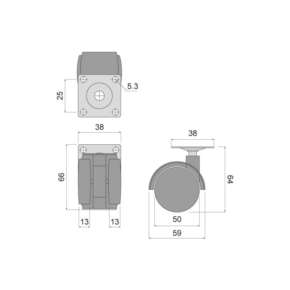 Nábytek plastové otočné kolo s montážní deskou Ø50mm