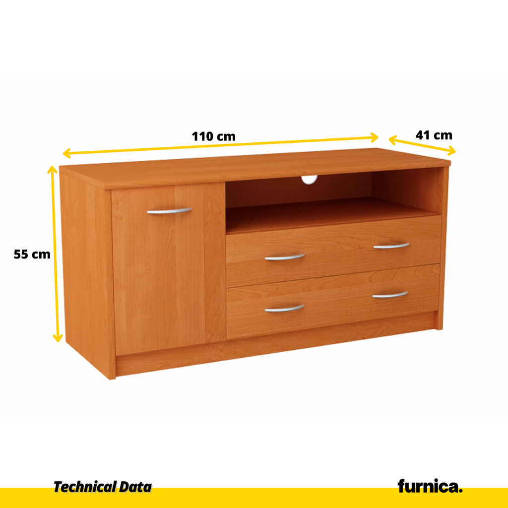 JULIA - TV stojan s 2 šuplíky a 1 dveřmi - ořechový H55cm W110cm D41cm