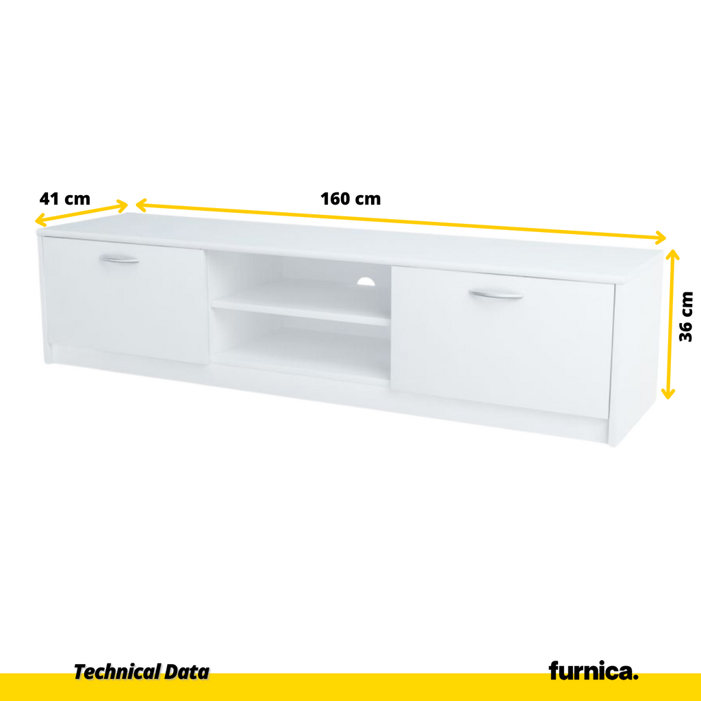 JANE - TV stojan se 2 dveřmi a 1 poličkou - bílý matný H36cm W160cm D41cm