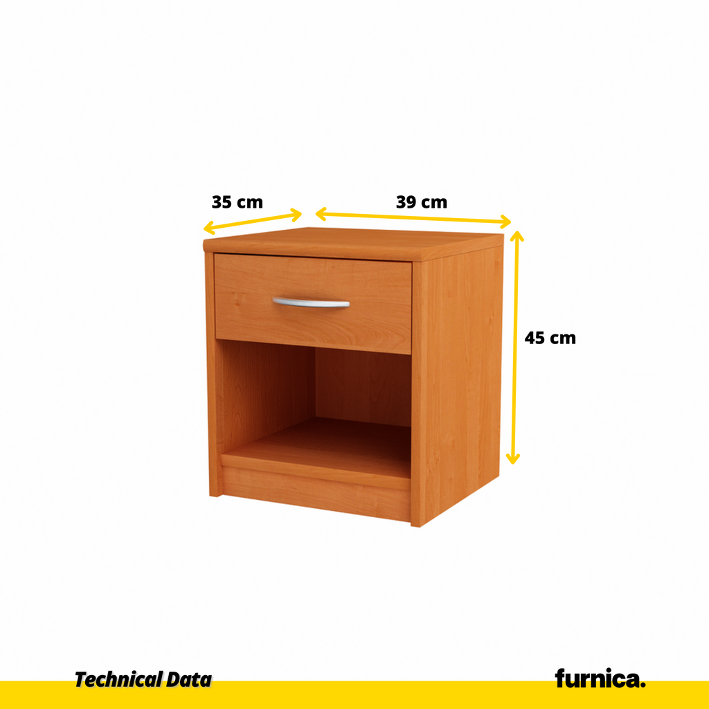 JULIA - Noční stolek - Stolík vedle postele s 1 šuplíkem - Olše H45cm Š39cm D35cm