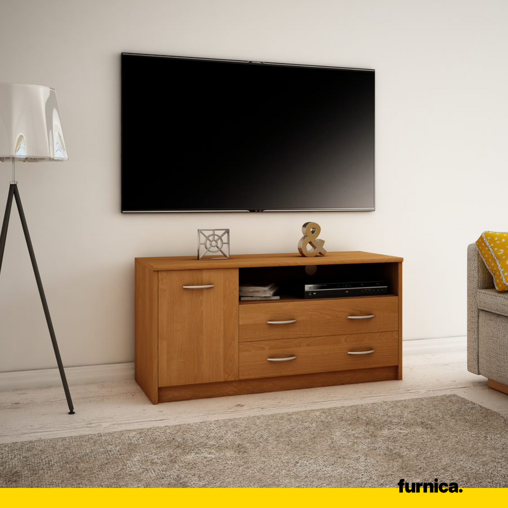 JULIA - TV stojan s 2 šuplíky a 1 dveřmi - ořechový H55cm W110cm D41cm