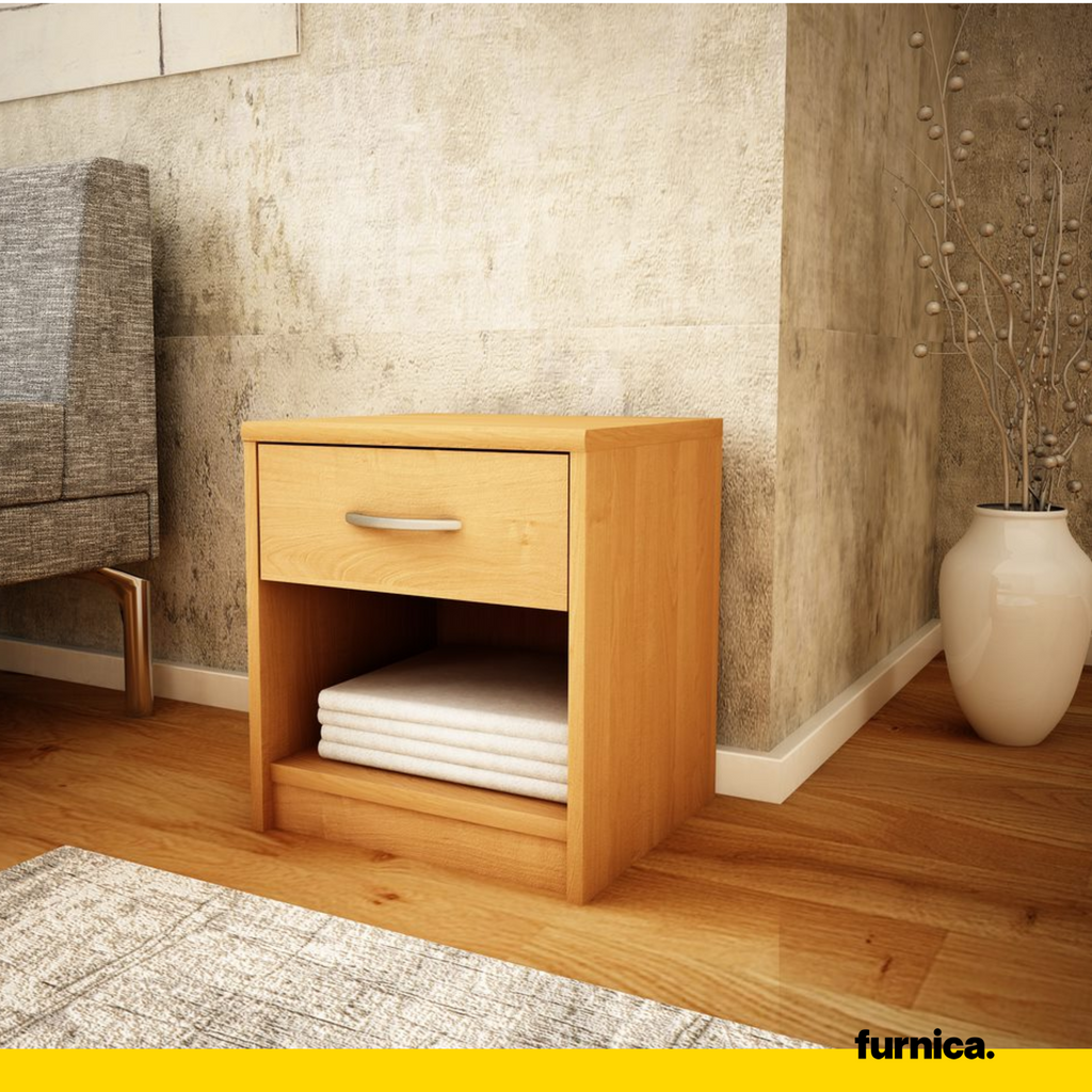 JULIA - Noční stolek - Stolík vedle postele s 1 šuplíkem - Olše H45cm Š39cm D35cm