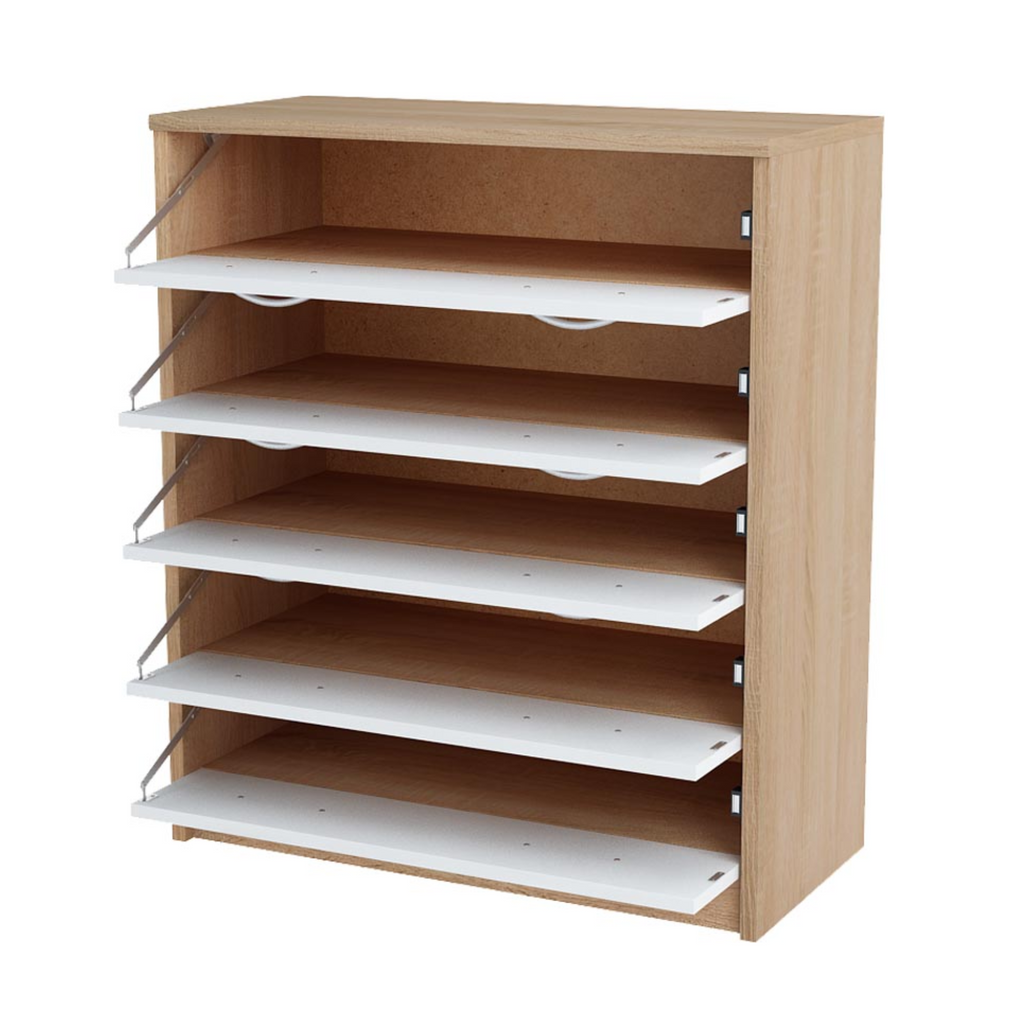 JULIA - Botník na boty - 5 úrovní úložného prostoru - Sonoma dub / bílý matný - V85cm Š74cm H35cm