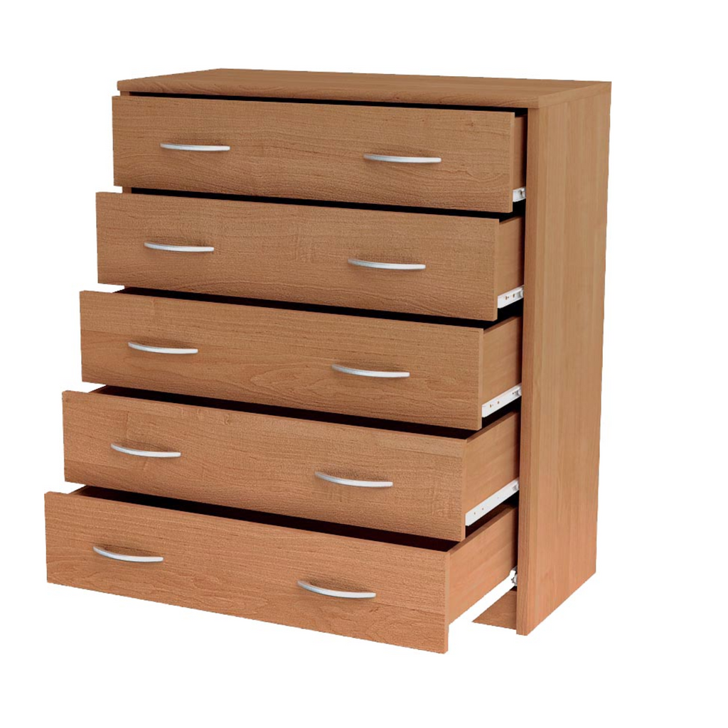 JULIA - Komoda se 5 šuplíky - Skříň na uložení oblečení do ložnice - Jídelní skříň - Ořechový dřevěný dekor - Výška 85 cm, šířka 74 cm, hloubka 35 cm.