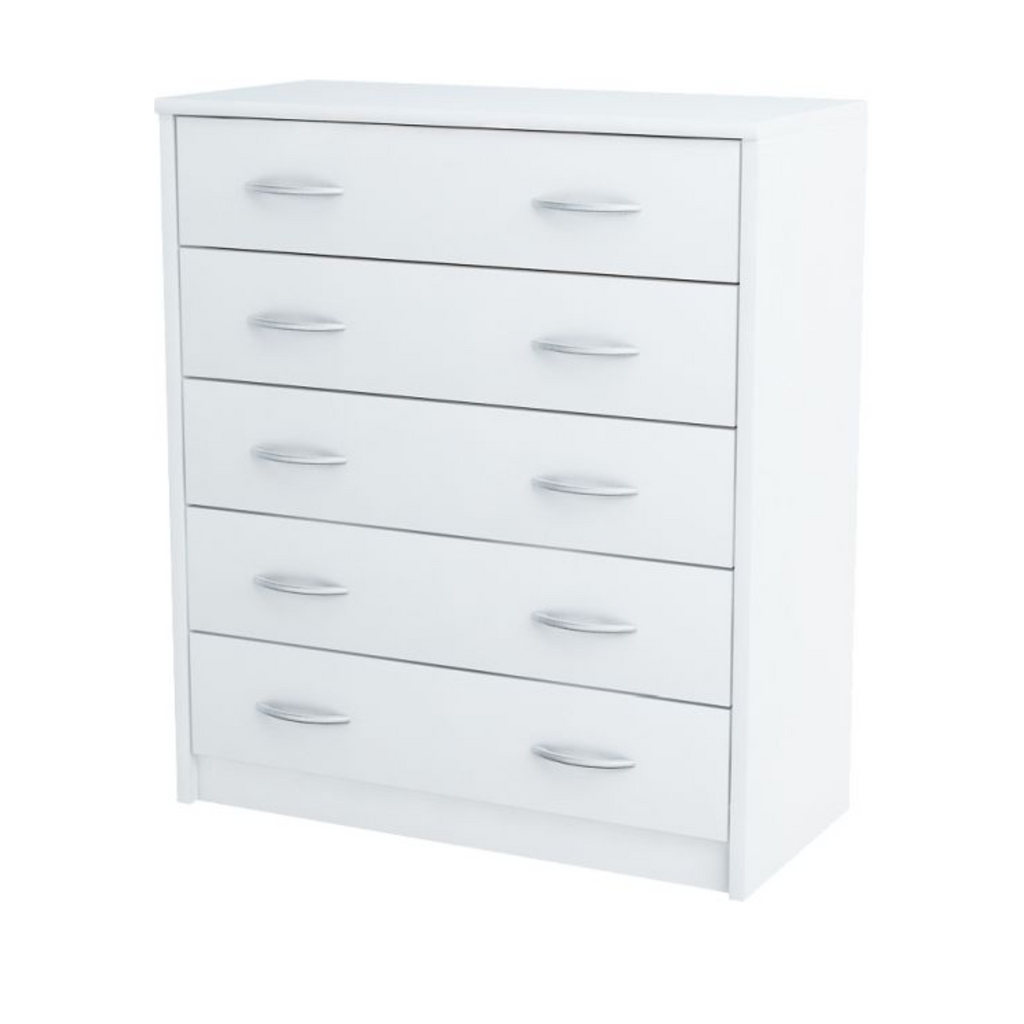 JULIA - Komoda se 5 šuplíky - Skříň na uložení oblečení do ložnice - Bílá matná barva - Výška 85 cm, šířka 74 cm, hloubka 35 cm.