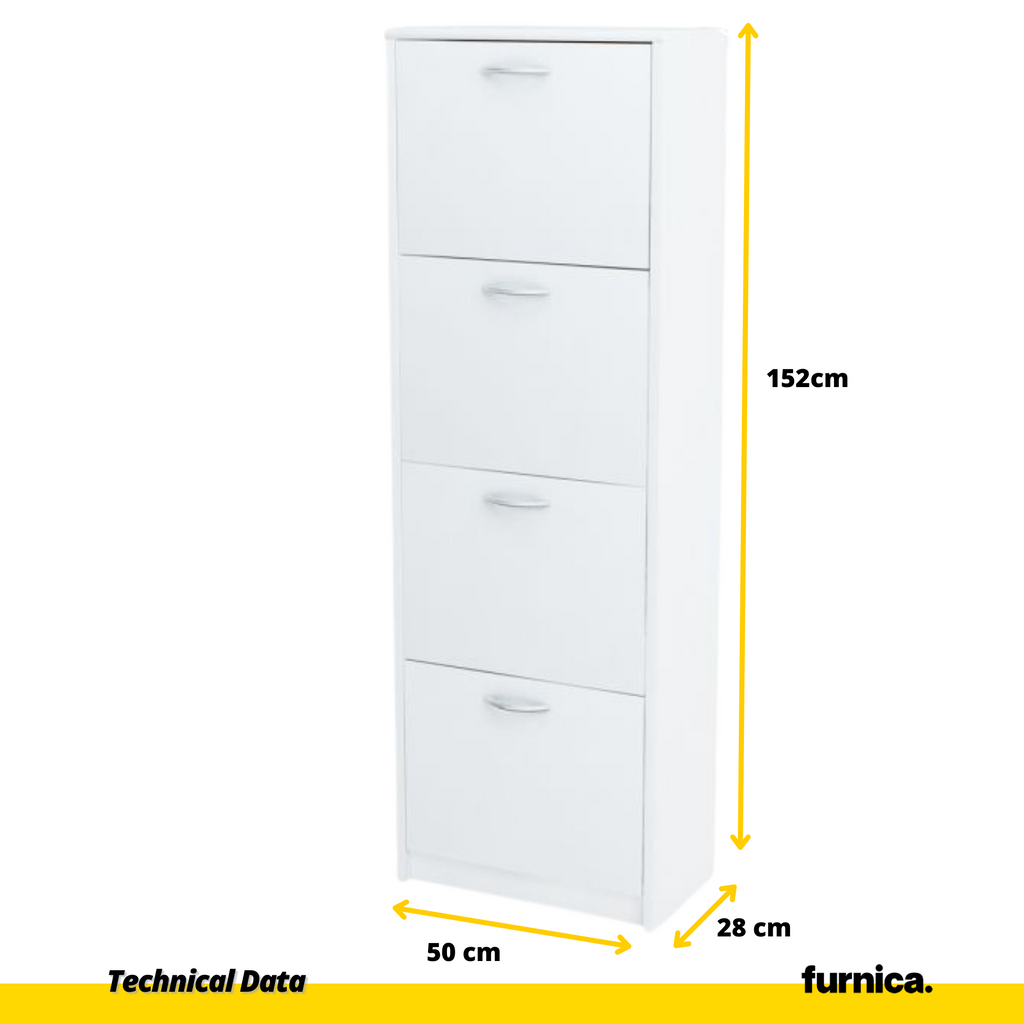 JULIA - Botník na boty - 4 patra úložného prostoru - bílý matný povrch H152cm Š50cm Hl28cm