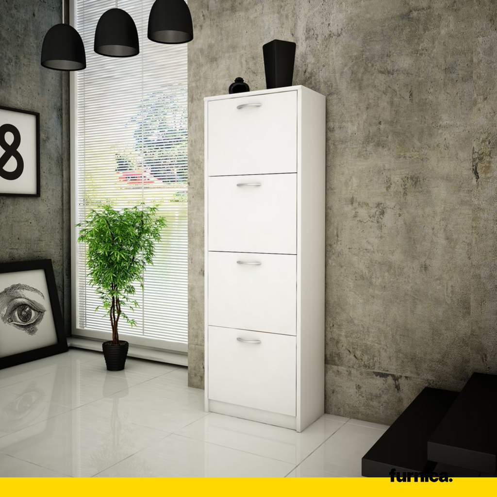 JULIA - Botník na boty - 4 patra úložného prostoru - bílý matný povrch H152cm Š50cm Hl28cm