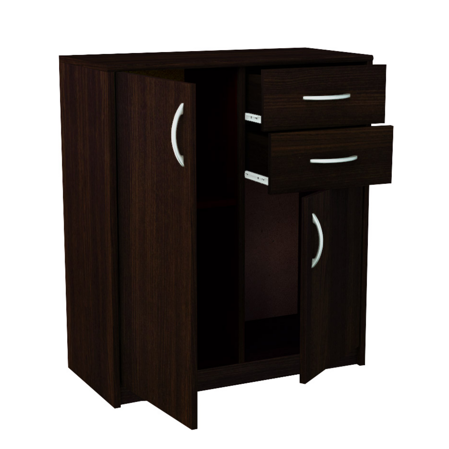 JULIA - Komoda se 2 šuplíky a 2 dveřmi - Skříň na oblečení do ložnice - Wenge - V85cm Š74cm H35cm