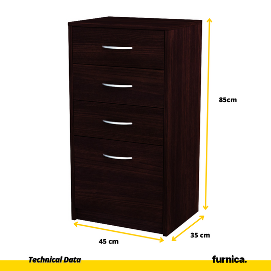 JULIA - Komoda se 4 zásuvkami - Skříň na uložení oblečení do ložnice - Wenge - V85cm Š45cm H35cm