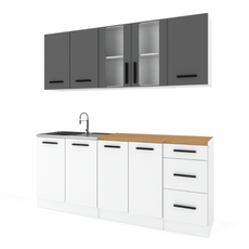 GONZO - Kuchyňská sestava - bílý mat / antracit s pracovní deskou - 6 jednotek - 200 cm