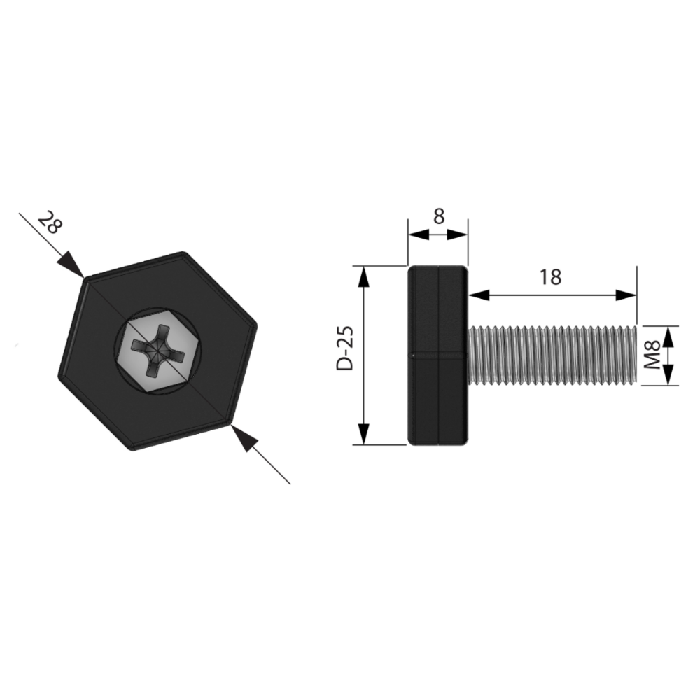 Regulátor úrovně, M8, černý