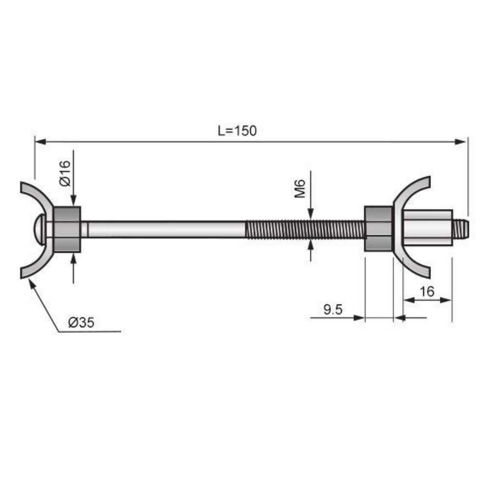 M6x150mm spojovací prvek pro pracovní desku (2) – Furnica