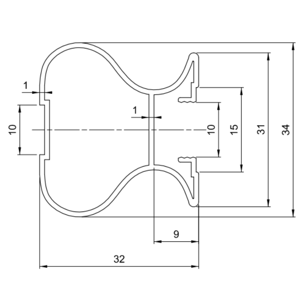 NOAH 10mm vertikální hliníkový profil rukojeti 270cm - šampaňská anodizace