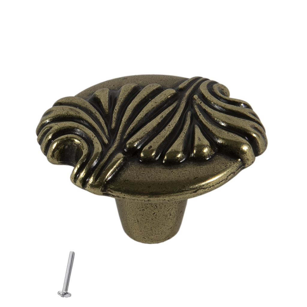 Starý kovový knoflík na skříňku - 35 mm x 32 mm - starožitná mosaz