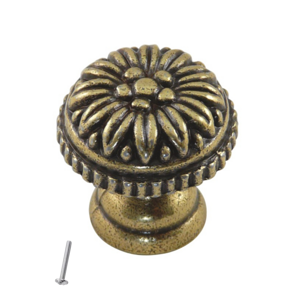 Starý kovový knoflík na skříňku - Ø23mm - starožitná mosaz