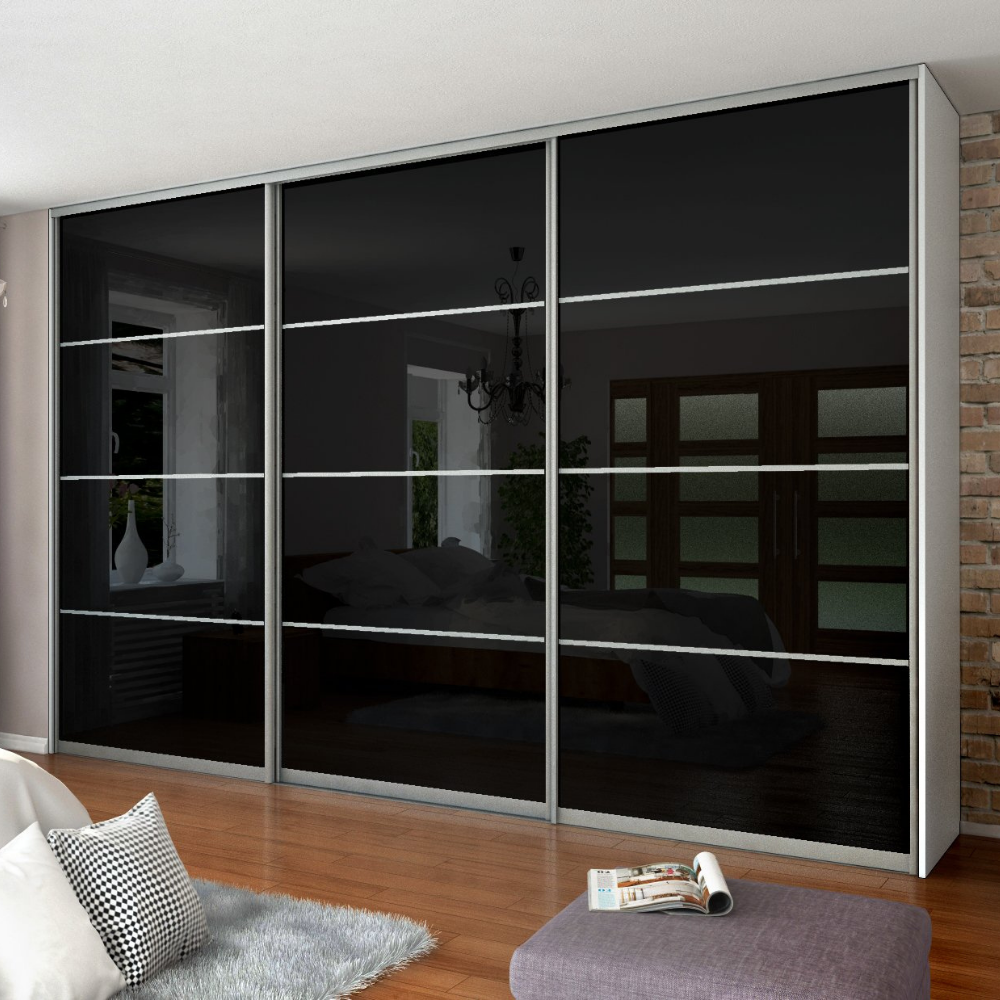 3x Posuvné dveře na šatní skříň - V: až 2500 mm Š: 2400 mm - Lacobel Black