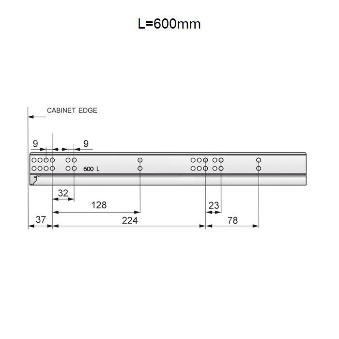 Sada skrytých podpěr s push-to-open funkcí, plně vysouvací