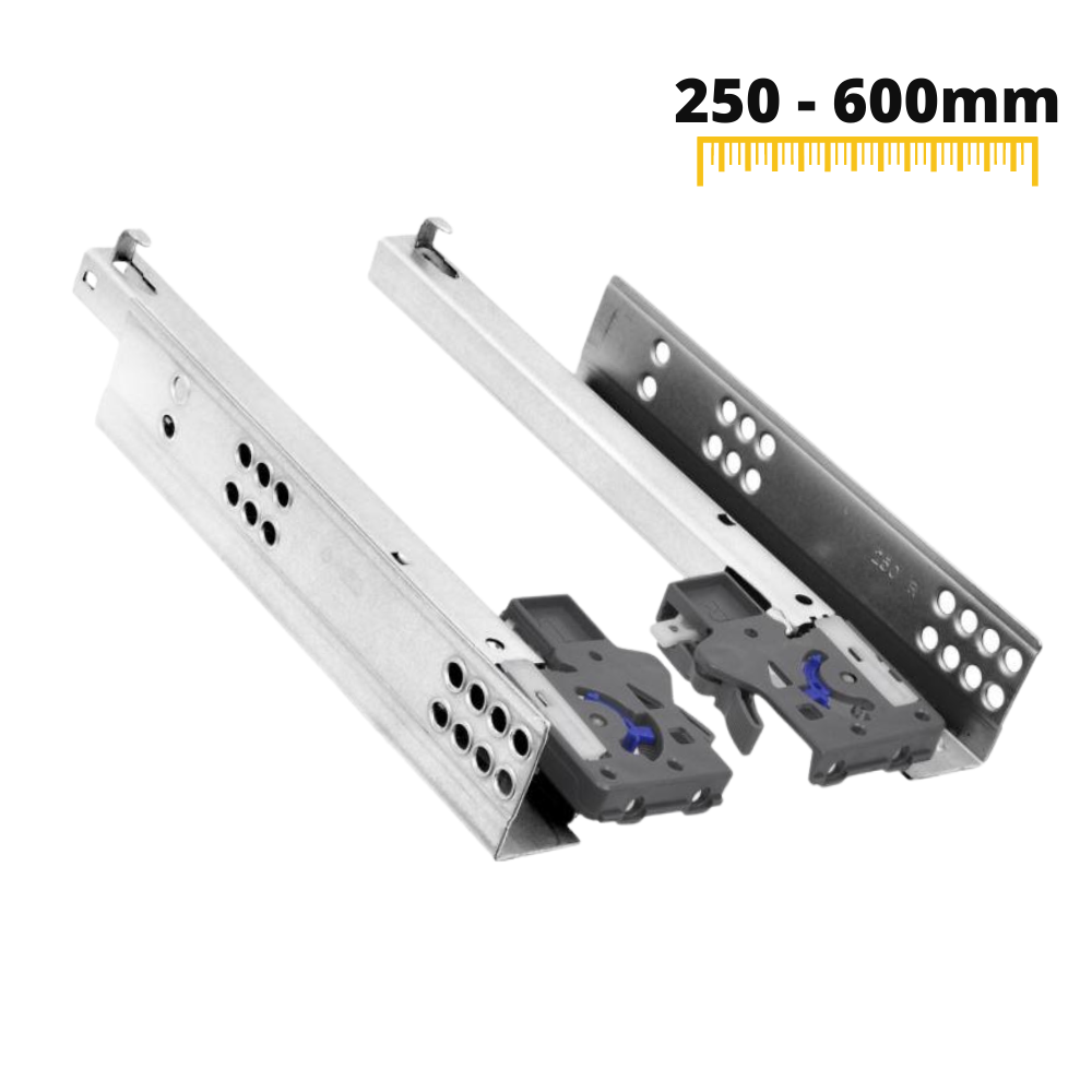 Sada skrytých kluzáků s tlumeným zavíráním, 3/4 výsuv.